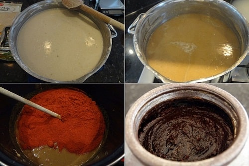 Công đoạn trộn hỗn hợp bột ớt làm tương gochujang Hàn Quốc.